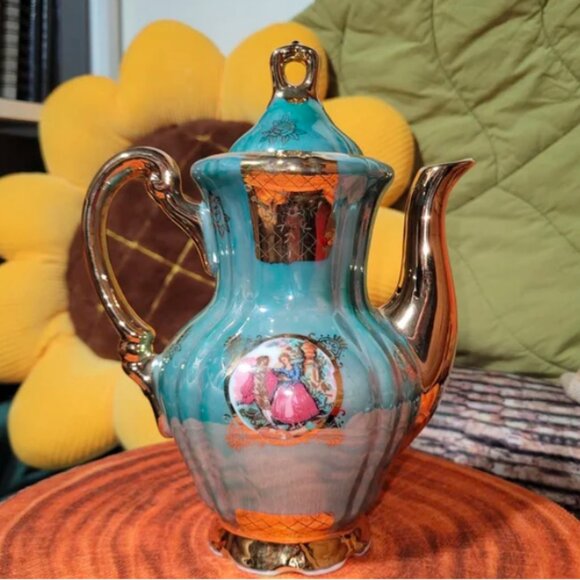 Vintage Japan Empress Bone China Teal Porcelain Tea Set - Picture 7 of 8